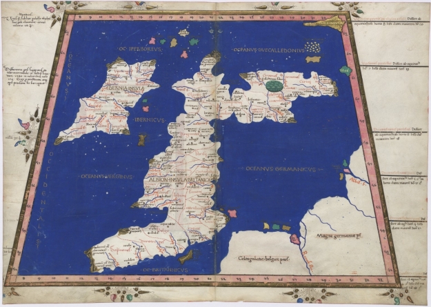 A recreation of Ptolemy's map made in 1467, showing the British Isles. Photo via Wikimedia Commons.