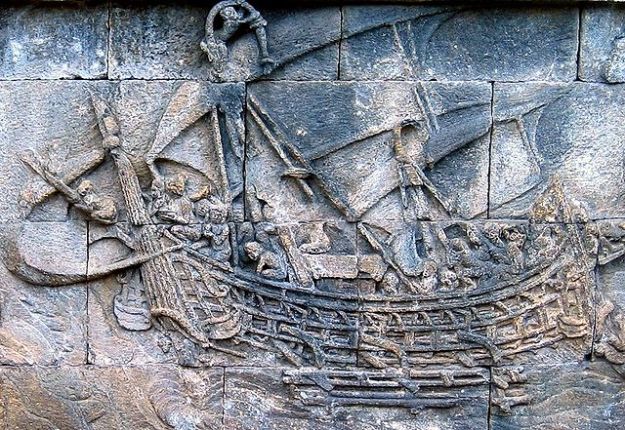 A carving showing a Srivijayan ship, from the great temple of Borobudur.