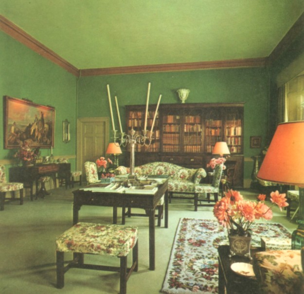 The library of Glenveagh Castle in 1973. It remains today in the same state, preserved as McIlhenny left it.